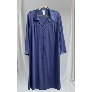 VANITY FAIR Periwinkle Nightgown Womens LG Nylon Button-up Robe House Coat Gown